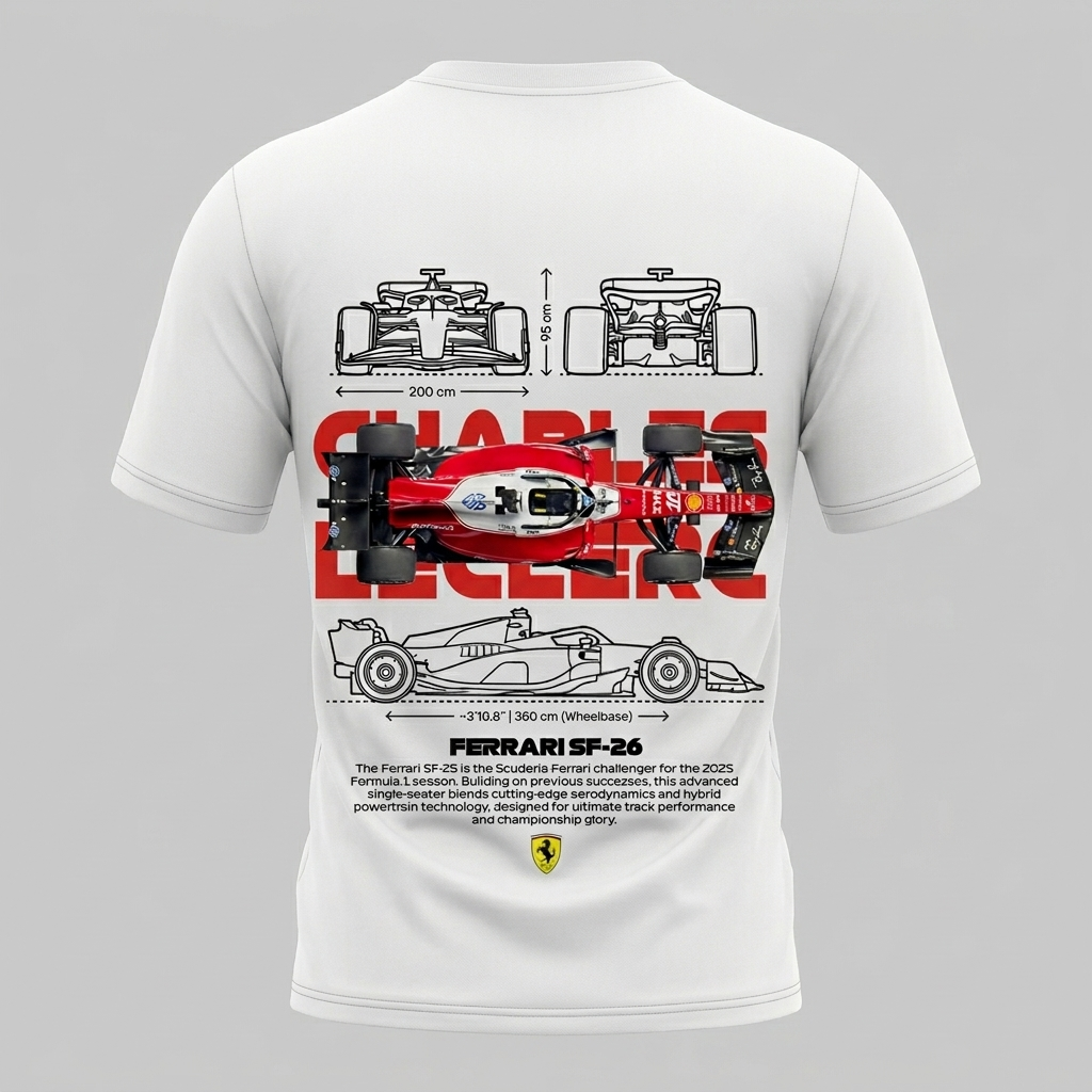 Scuderia Ferrari "Charles Leclerc" SF-26 Blueprint Tee (White)